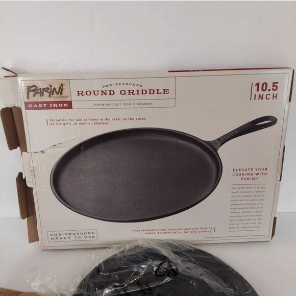 NIB Parini Premium Cast Iron 10.5” Round Griddle Seasoned Shallow Cooking Pan - Picture 5 of 7